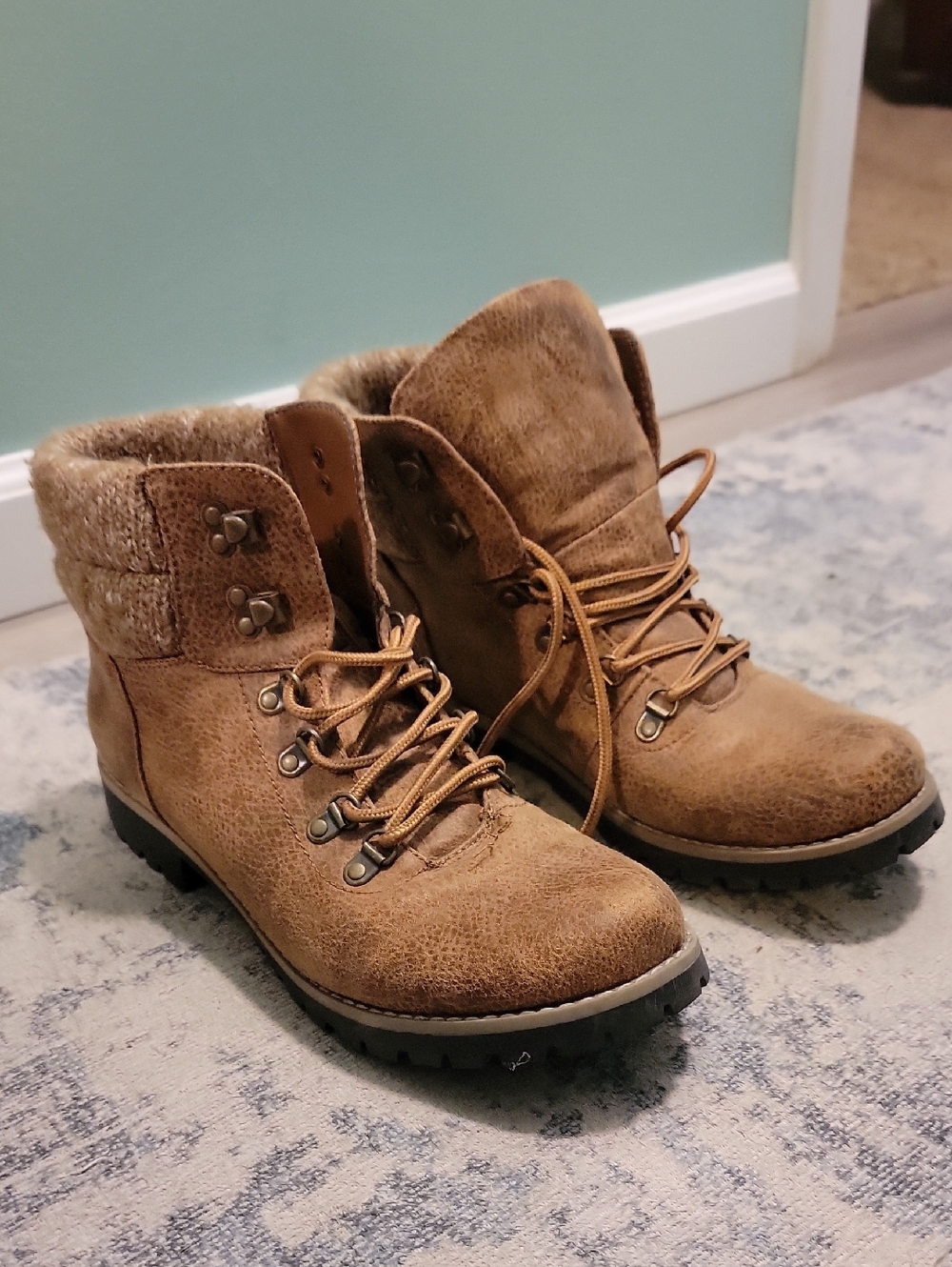 Women's Tan Faux-Suede Lace-Up Ankle Boots